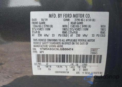 2020 Ford Explorer St from USA, damaged, VIN 1FM5K8GC9LGB00474